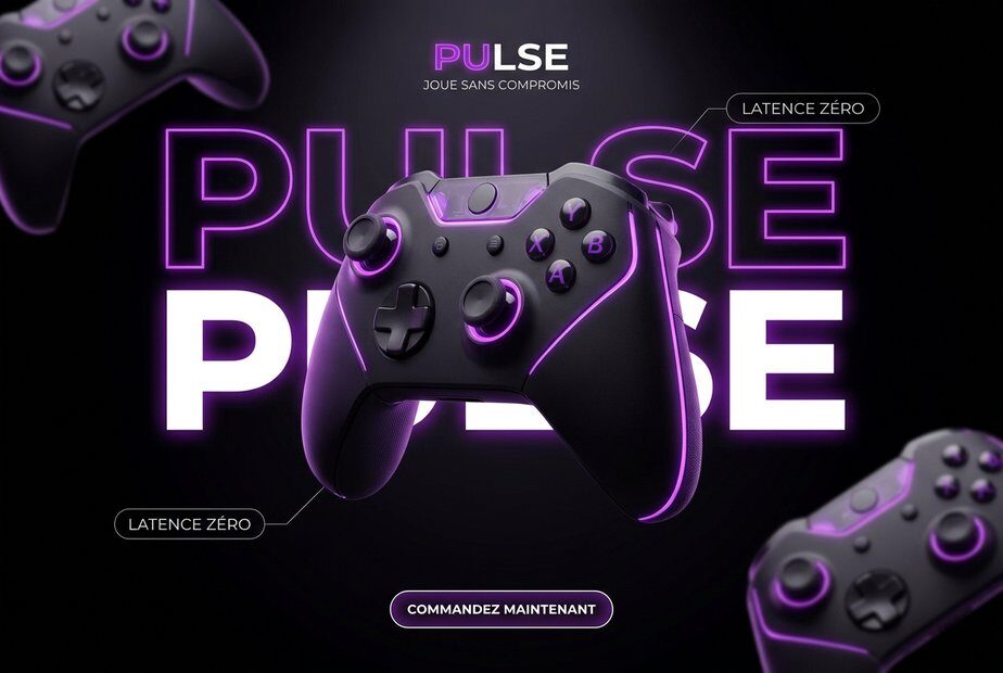 Pub manette gaming générée par IA